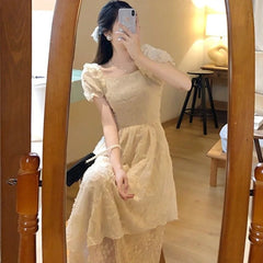 Hnewly French Vintage Kawaii Dress Women Elegant Designer Backless Korean Style Dress Female Casual Party Fairy Midi Dress Summer