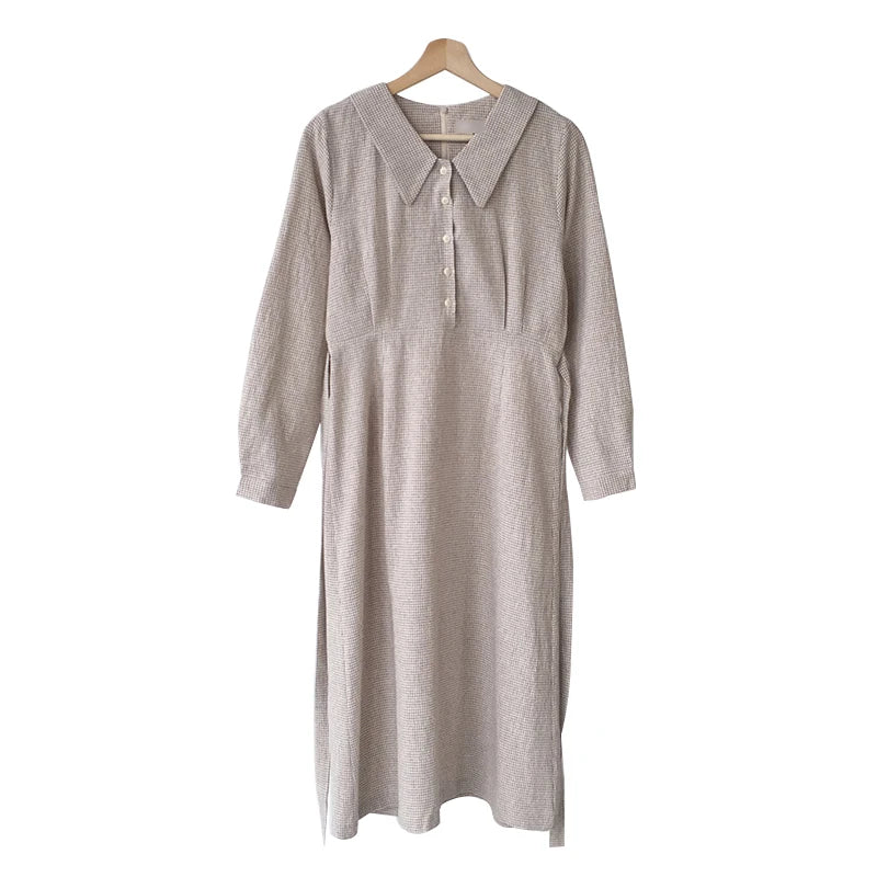 Hnewly New Autumn Woman Dress Girls Party Female Vintage Dress Plaid Buttons Long Sleeve Women Dresses Long Shirt Robe Vestido