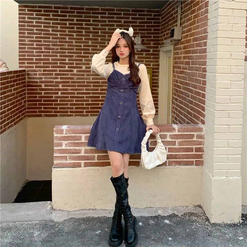 Hnewly Japanese Sweet Princess Dress Women Patchwork Designer Sexy Korean Mini Dress Female Long Sleeve Fairy Vintage Sweet Dress 2021