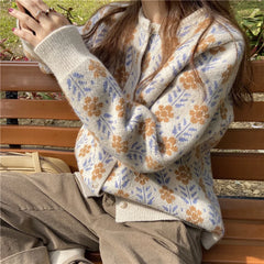 Hnewly  Spring Women Knitting Candigan Sweater New Sweater Coat Fashion Printing Long Seeve Single Breasted Women Thin Sweater