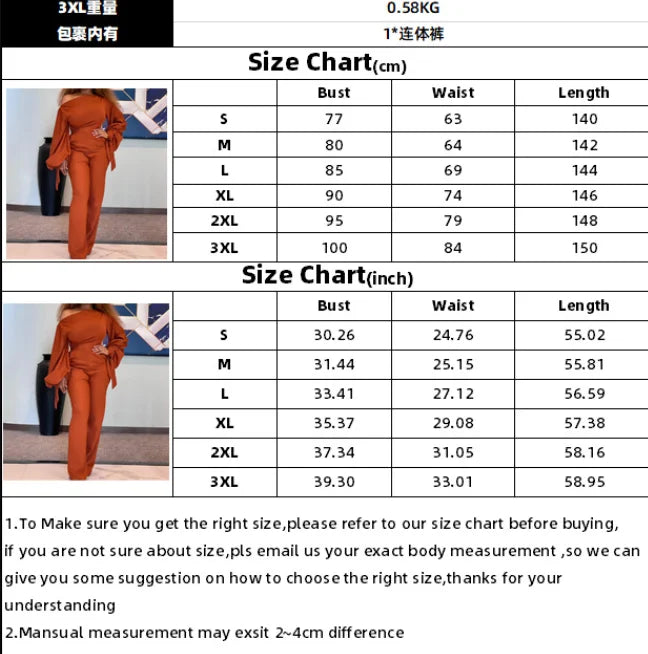 Hnewly Long Sleeve Off Shoulder Sesy Jumpsuit Lantern Sleeve Red Rompers Elegant Wide Leg Playsuit OL Ladies Overalls Party