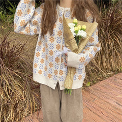 Hnewly  Spring Women Knitting Candigan Sweater New Sweater Coat Fashion Printing Long Seeve Single Breasted Women Thin Sweater