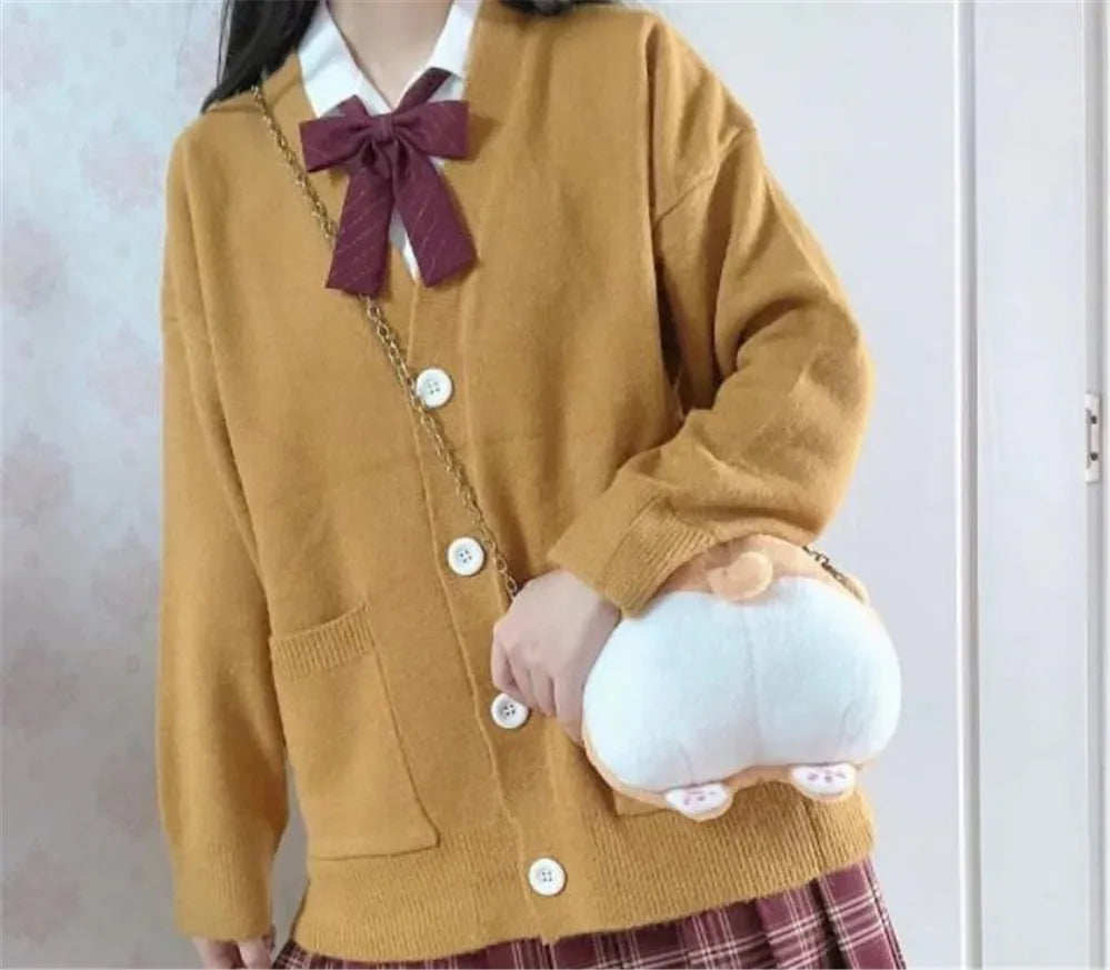 Hnewly  Autumn Winter V-neck cotton knitted sweater uniform cardigan multicolor women's wear Japanese style sweater tops