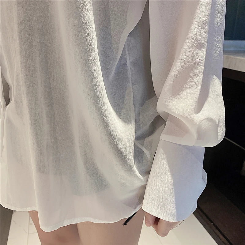 Hnewly Shirts Women Loose Design Solid Summer Leisure Off Shoulder Minimalist Ladies Korean Style Mid-length Sun-proof Comfortable Chic