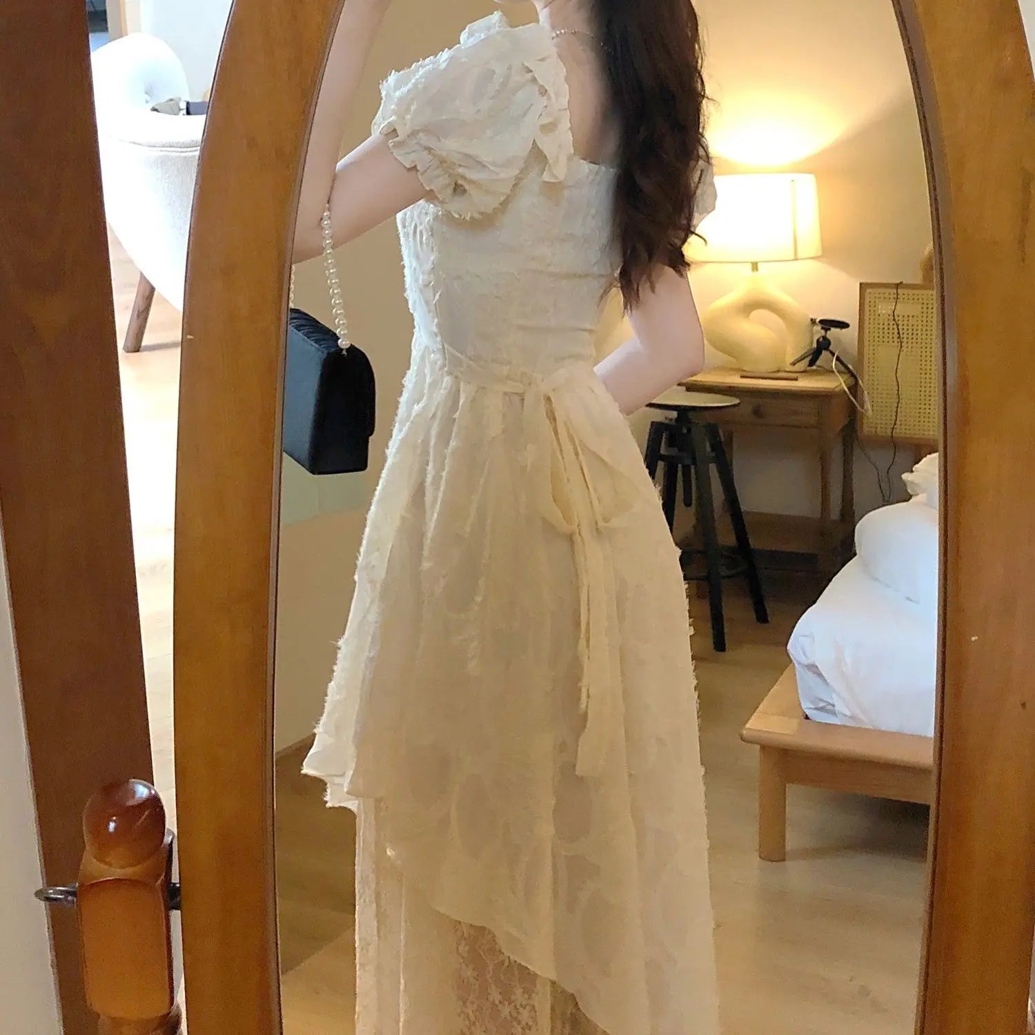 Hnewly French Vintage Kawaii Dress Women Elegant Designer Backless Korean Style Dress Female Casual Party Fairy Midi Dress Summer