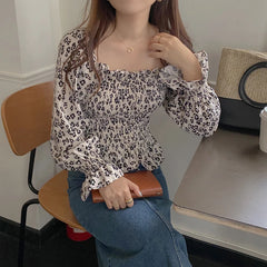 French Long Sleeve Ruffle Tops Women Casual Flroal Slim Korean Party Blouse Female Sweet Elegant Sexy Holiday Chic Clothing