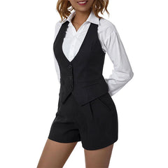 Hnewly Women Fashion V-Neck Sleeveless Button Down Fitted Racer Back Classic Vest Shirts Separate Waistcoat for Formal Wear