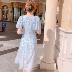 Hnewly DRESS TO IMPRESS Vintage Chiffon Fairy Dress Women Elegant Floral Print Split Victorian Dress Summer Holiday Korean Long Party Dress Wedding