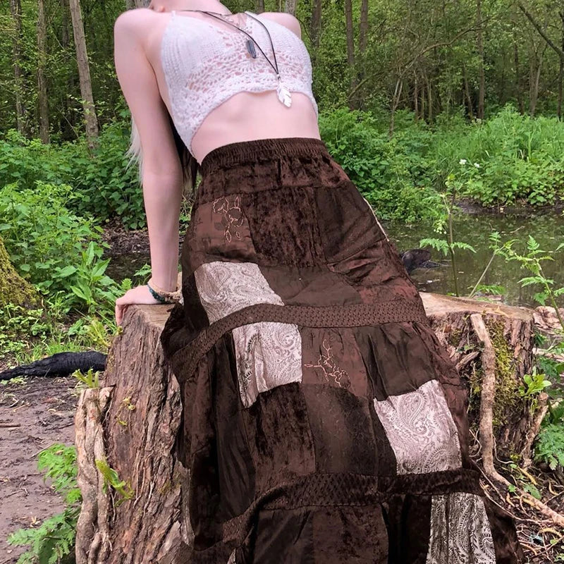Hnewly y2k Grunge Skirt Women Fairycore Clothing Retro High Waist A Line Pleated Long Skirts Punk Gothic Skirts Streetwear