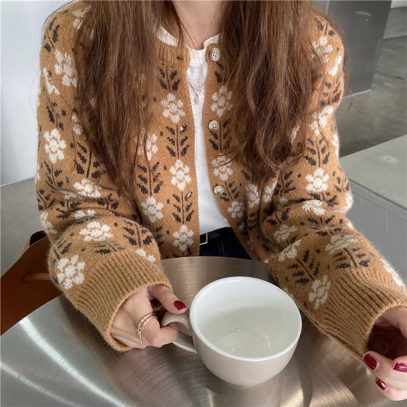 Hnewly  Spring Women Knitting Candigan Sweater New Sweater Coat Fashion Printing Long Seeve Single Breasted Women Thin Sweater