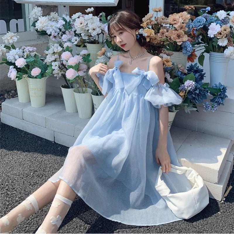Hnewly DRESS TO IMPRESS Summer Vintage Yellow Strap Dress Women Sweet Off Shoulder Ruffle Fairy Dress Female Elegant Evening Party Ladies Dress New