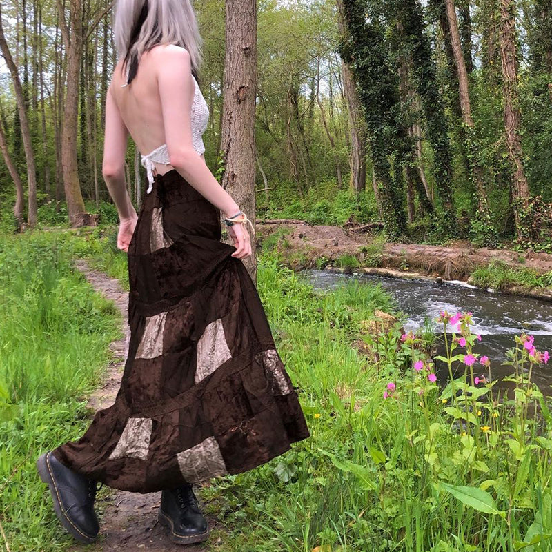 Hnewly y2k Grunge Skirt Women Fairycore Clothing Retro High Waist A Line Pleated Long Skirts Punk Gothic Skirts Streetwear