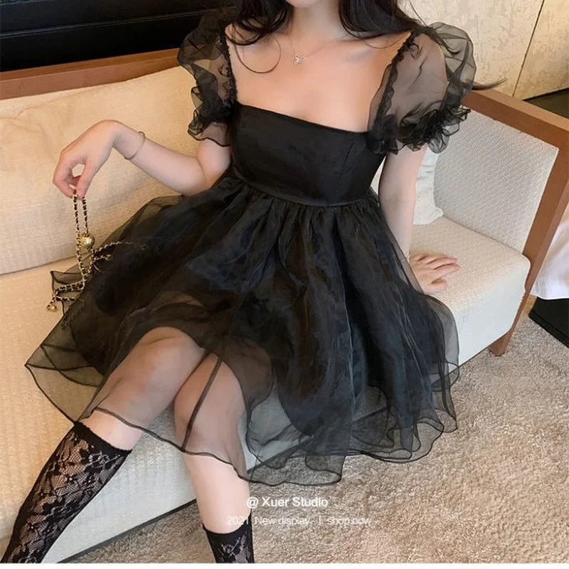 Hnewly DRESS TO IMPRESS Summer Sexy Party Dress Women French Style Princess Sweet Kawaii Mini Dress Puff Sleeve Casual Office Elegant Dresses for Women