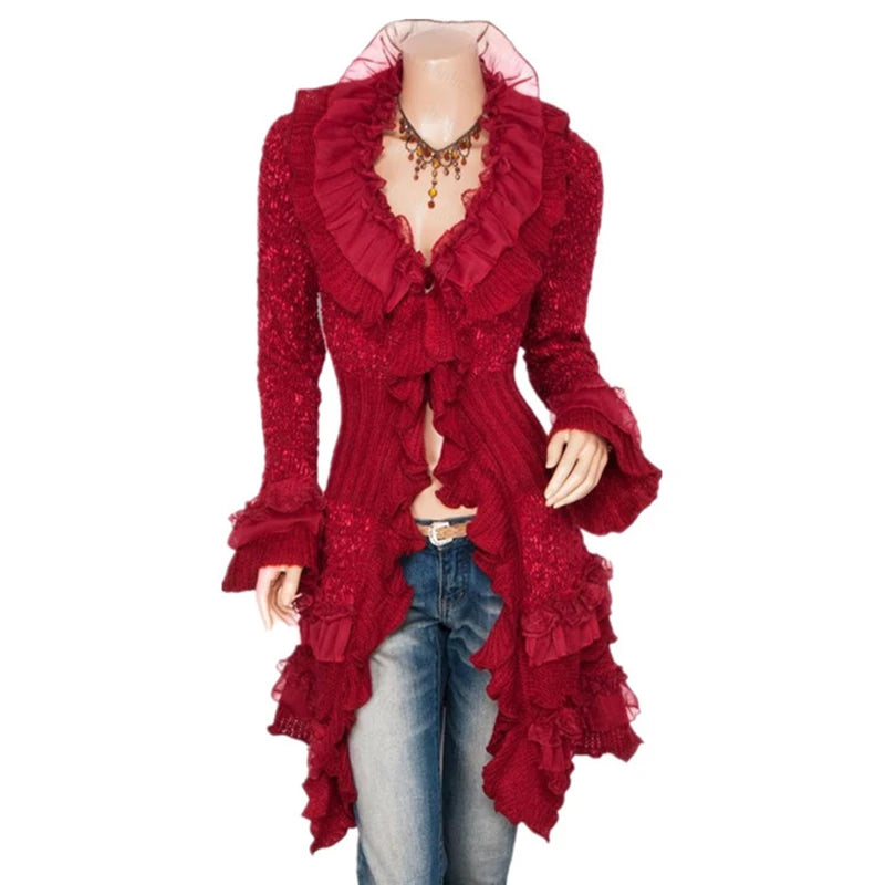 Hnewly Vintage Renaissance Coat Women Lace Jacket Victorian Steampunk Stand Collar Medieval Lace Up Dress Suit Countess Cardigan
