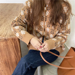 Hnewly  Spring Women Knitting Candigan Sweater New Sweater Coat Fashion Printing Long Seeve Single Breasted Women Thin Sweater