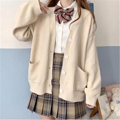 Hnewly  Autumn Winter V-neck cotton knitted sweater uniform cardigan multicolor women's wear Japanese style sweater tops