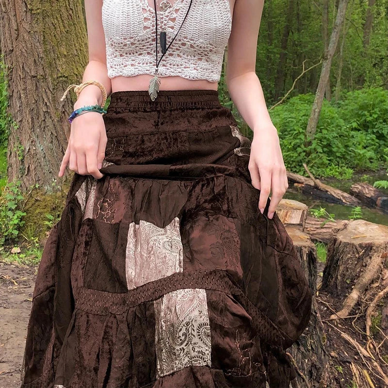 Hnewly y2k Grunge Skirt Women Fairycore Clothing Retro High Waist A Line Pleated Long Skirts Punk Gothic Skirts Streetwear