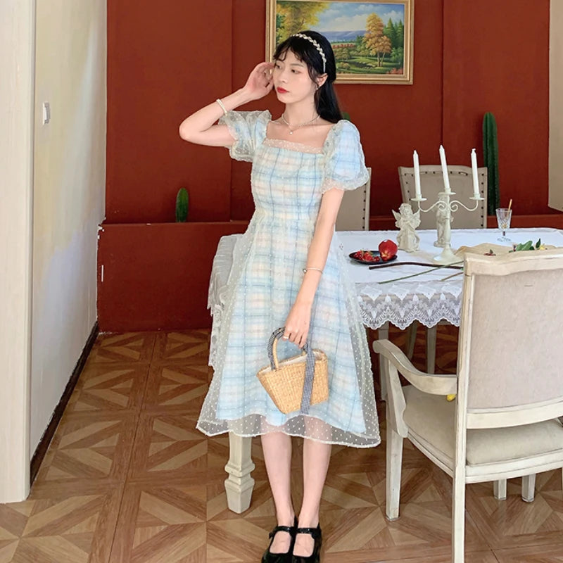Hnewly DRESS TO IMPRESS Elegant Fairy Long Dress Women Sweet Mesh Designer Print Vintage Dress Summer Korean Chiffon Evening Party Dresses Wedding