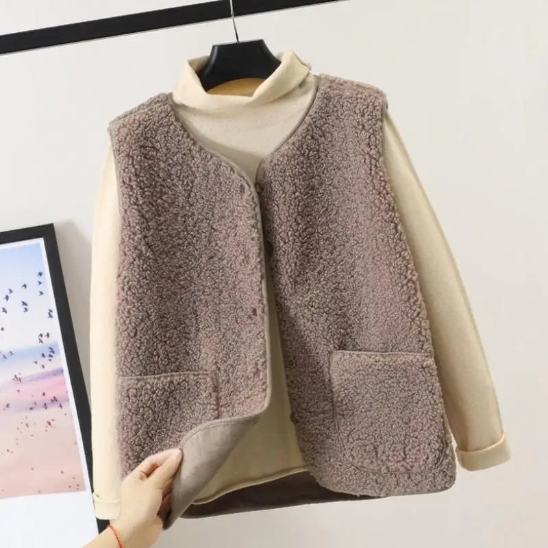 Hnewly outfit inspo winter Vests New Spring Autumn Women Button Waistcoat Lamb Hair Winter Thermal Warm Thick Fleece Vests Sleeveless Jacket Ladies Coats