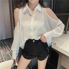 Hnewly Shirts Women Loose Design Solid Summer Leisure Off Shoulder Minimalist Ladies Korean Style Mid-length Sun-proof Comfortable Chic