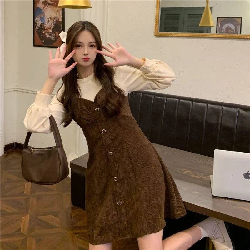 Hnewly Japanese Sweet Princess Dress Women Patchwork Designer Sexy Korean Mini Dress Female Long Sleeve Fairy Vintage Sweet Dress 2021