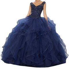 Lunivop  Pink Princess Lace Sequined Girls Puffy Sweet 16 Quinceanera Dresses Sexy Deep V Neck Ball Gown Prom Gowns with Layered Ruffles