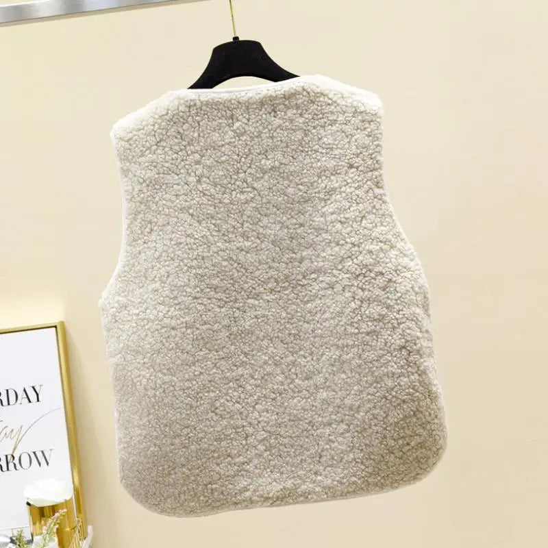 Hnewly outfit inspo winter Vests New Spring Autumn Women Button Waistcoat Lamb Hair Winter Thermal Warm Thick Fleece Vests Sleeveless Jacket Ladies Coats