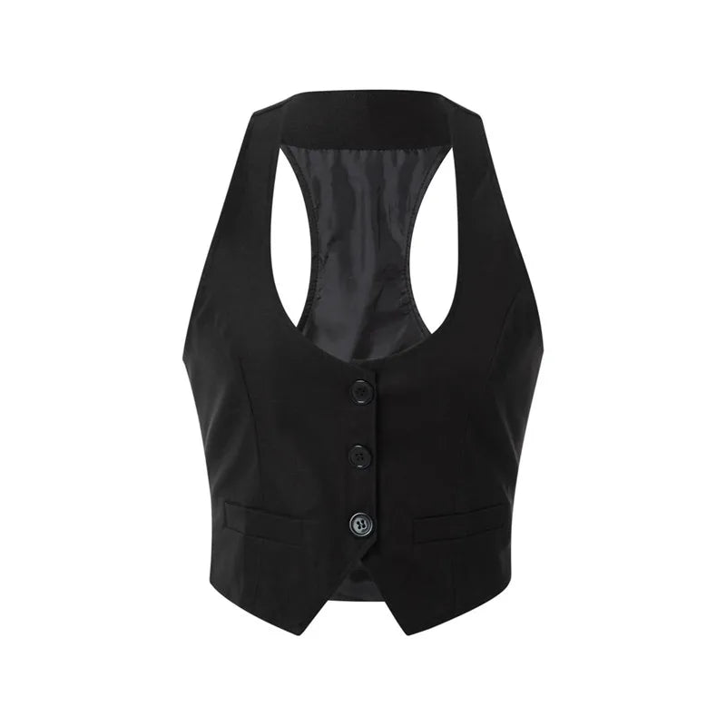 Hnewly Women Fashion V-Neck Sleeveless Button Down Fitted Racer Back Classic Vest Shirts Separate Waistcoat for Formal Wear