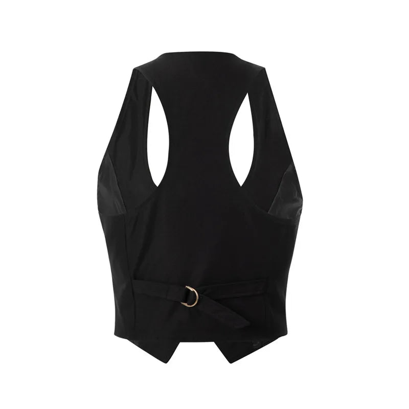 Hnewly Women Fashion V-Neck Sleeveless Button Down Fitted Racer Back Classic Vest Shirts Separate Waistcoat for Formal Wear