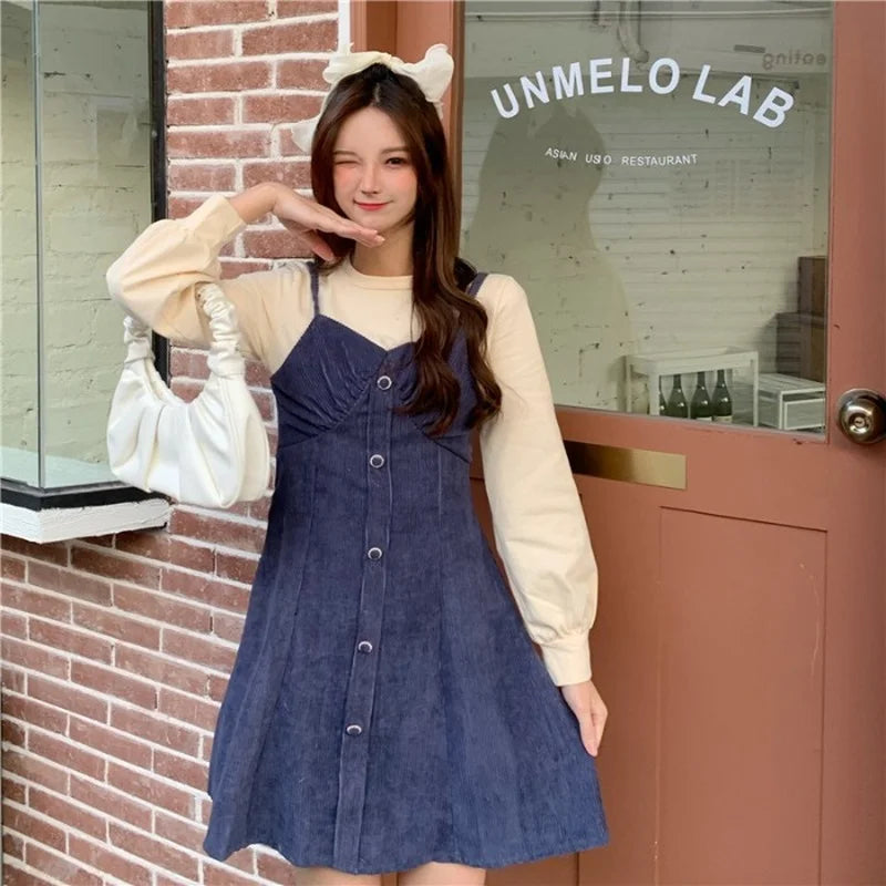Hnewly Japanese Sweet Princess Dress Women Patchwork Designer Sexy Korean Mini Dress Female Long Sleeve Fairy Vintage Sweet Dress 2021