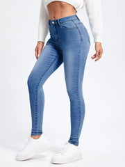 Hnewly Skinny Jeans For Women Stretchy High Waist Classic Denim Pant Slim Hip Lift Mom Jean Fashion Blue Wash Five Pockets Pencil Pant