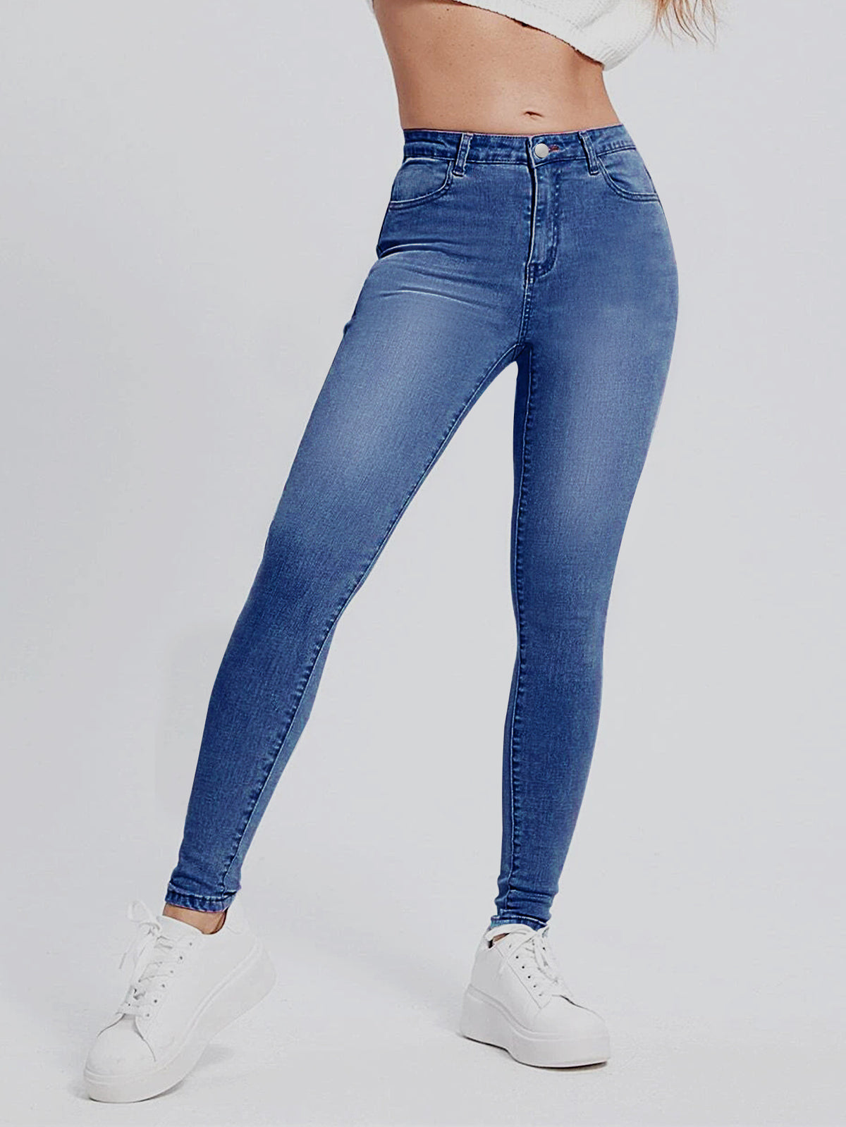 Hnewly Skinny Jeans For Women Stretchy High Waist Classic Denim Pant Slim Hip Lift Mom Jean Fashion Blue Wash Five Pockets Pencil Pant