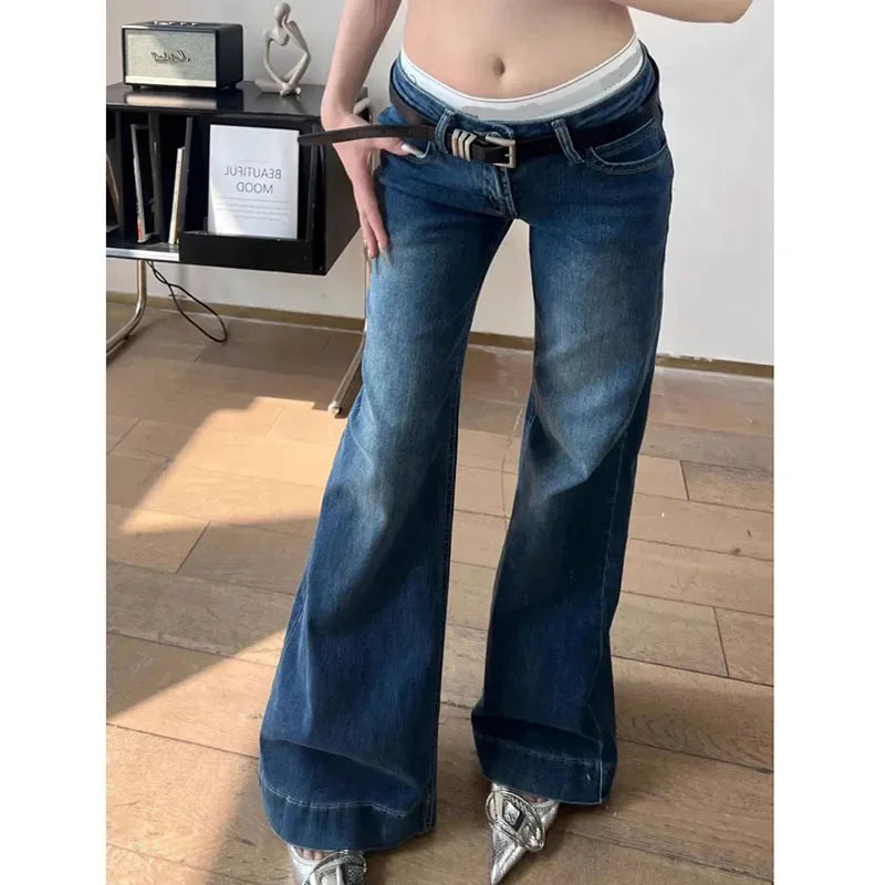 Hnewly  American Streetwear Low Waist Jeans Women Sexy Slimming Y2K Flares Denim Pants Woman Fashion Chic Straight Jean Trousers Female