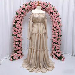 Hnewly  Bohemian Photo Shooting Pregnancy Dress Sexy Off Shoulder Long Sleeved Pleated Edge Chiffon Dress Photography Dress For Women