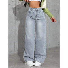Hnewly  High Waist Straight Leg Jeans Women's Summer New Loose Casual Long Pants Wish Trendy Brand Cross-Border Fashionable Denim