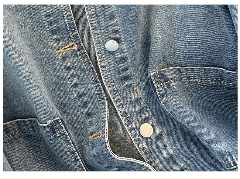 Hnewly  Light Blue Retro Denim Jacket Women's Spring Single Breasted Loose Cardigan Short Top Autumn O-Neck Long Sleeve All-Matched Top