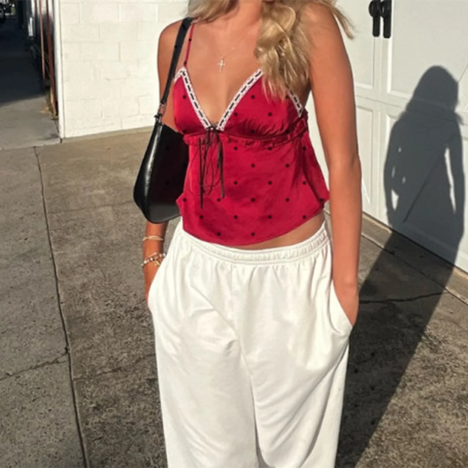 Hnewly Summer Tank Tops y2k Women Deep V Neck Ruffle Trim Spaghetti Strap Sleeveless Camisole Vest 2000s Clothing Streetwear