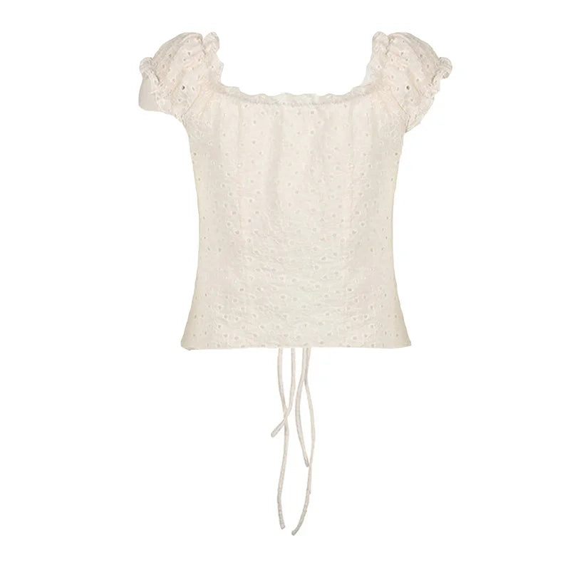 Hnewly y2k Tank Top Women Coquette Clothes Ruffle Trim Hollow Out Square Neck Sleeveless Tie Up T Shirt 2000s Vest Streetwear