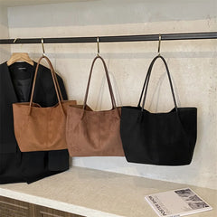 Hnewly  Women Faux Suede Shoulder Bag Winter Retro Soft Tote Bag Luxury Designer Trend Female High Capacity Handbags