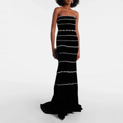 Lunivop  Luxury Black Mermaid Floor Length Prom Gowns Strapless Sleevless Birthday Party Dress Fashion Crystal Evening Dress