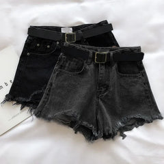Hnewly summer inspo Women High Street Denim Shorts With Belt Casual High Waist A-line Jean Shorts Female Office Trousers Streetwear Summer