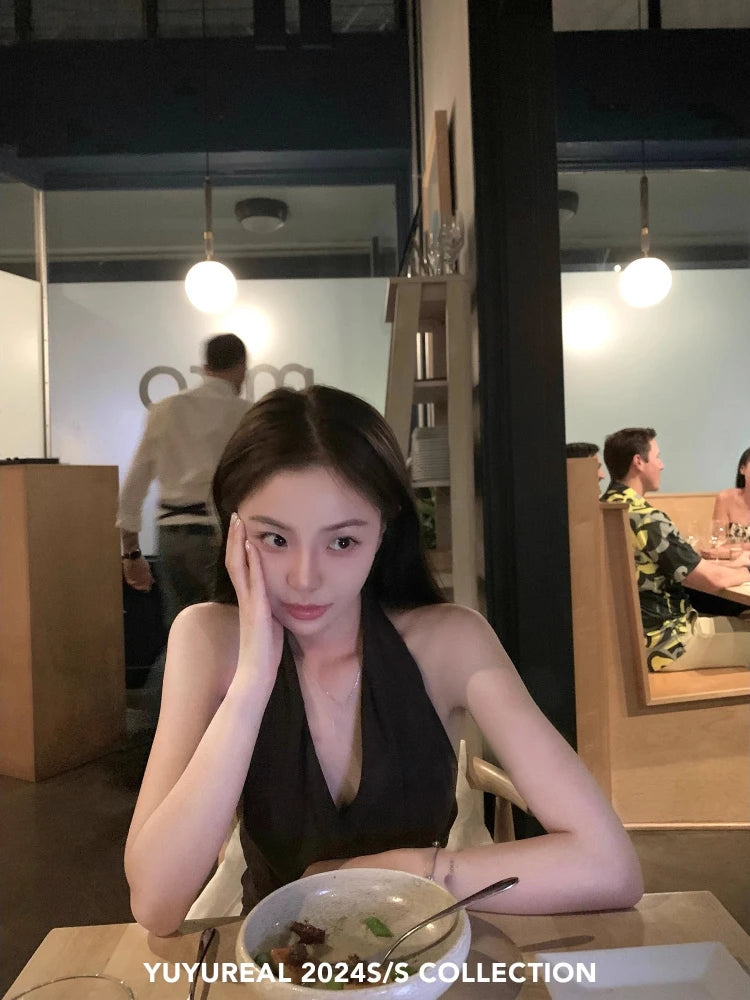 Hnewly French Vintage V-neck Midi Dress Female Casual Beach Style Clothing Summer Retro Elegant One Piece Dress Korean Fashion Chic