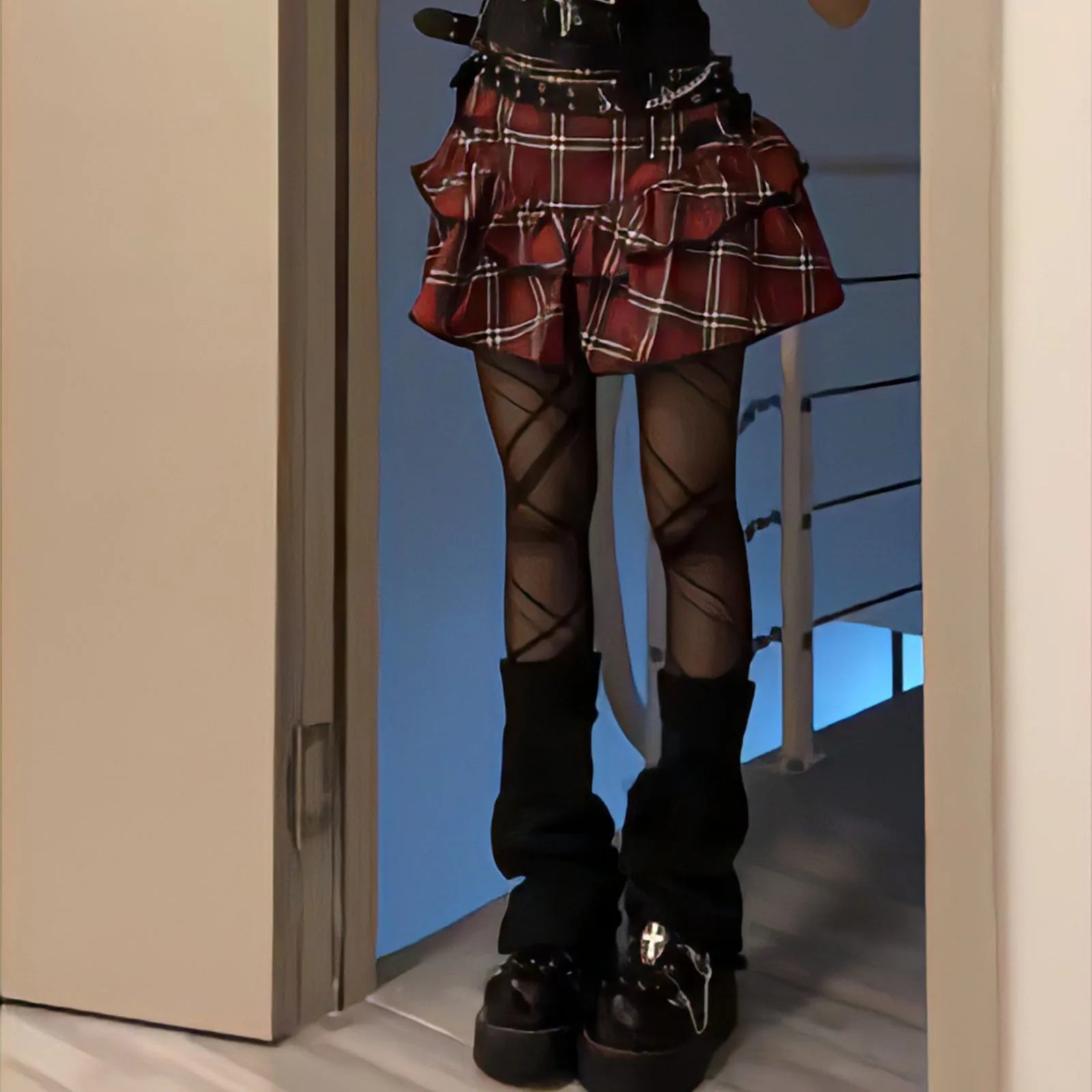 Hnewly Korean Japanese Sweet Hot Clothes Gothic Punk Skirts Y2k Streetwear Dark Aesthetics Pleated Ball Gown Plaid Stripe Mini Skirt