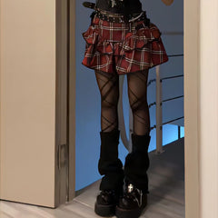 Hnewly Korean Japanese Sweet Hot Clothes Gothic Punk Skirts Y2k Streetwear Dark Aesthetics Pleated Ball Gown Plaid Stripe Mini Skirt