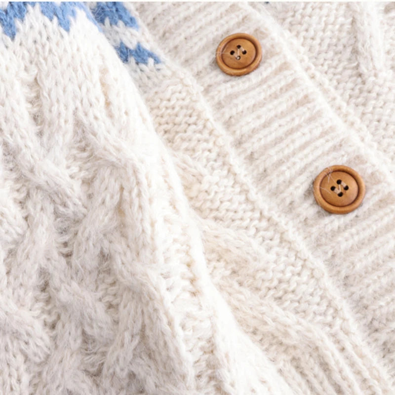 Hnewly  Fair Isle Cardigan for Women Comfy Cable Knit Button-up Sweater Jacket Cozy Knitwear Teen-girl Fall Winter Vintage Outfit