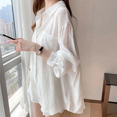 Hnewly  Concise Single Breasted Shirts for Women Spring Autumn Turn Down Collar Long Sleeve Blouses Woman Solid Color Outwear Lady