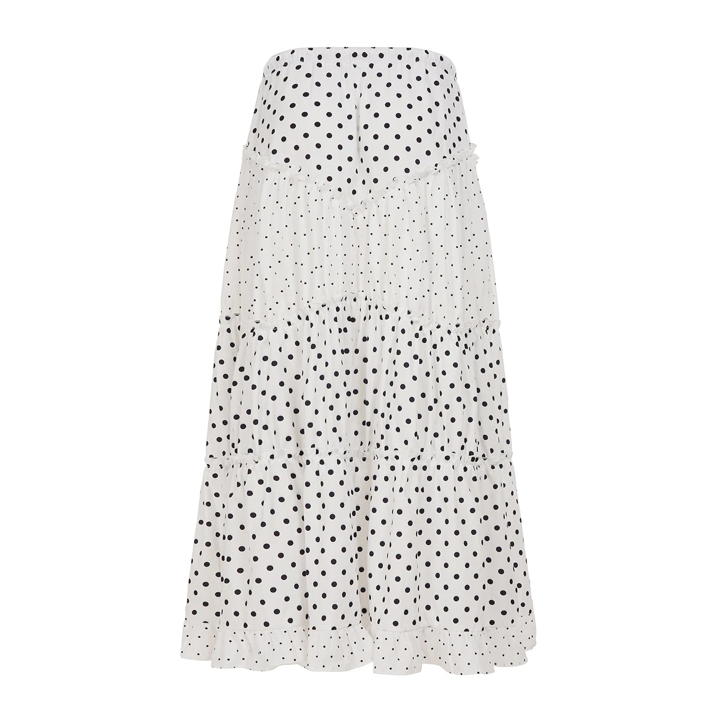 Hnewly Fashion Polka Dot Print Women Causal Long Skirts Ruffly Ruched Spliced Sweet Simple Summer New Chic Skirts