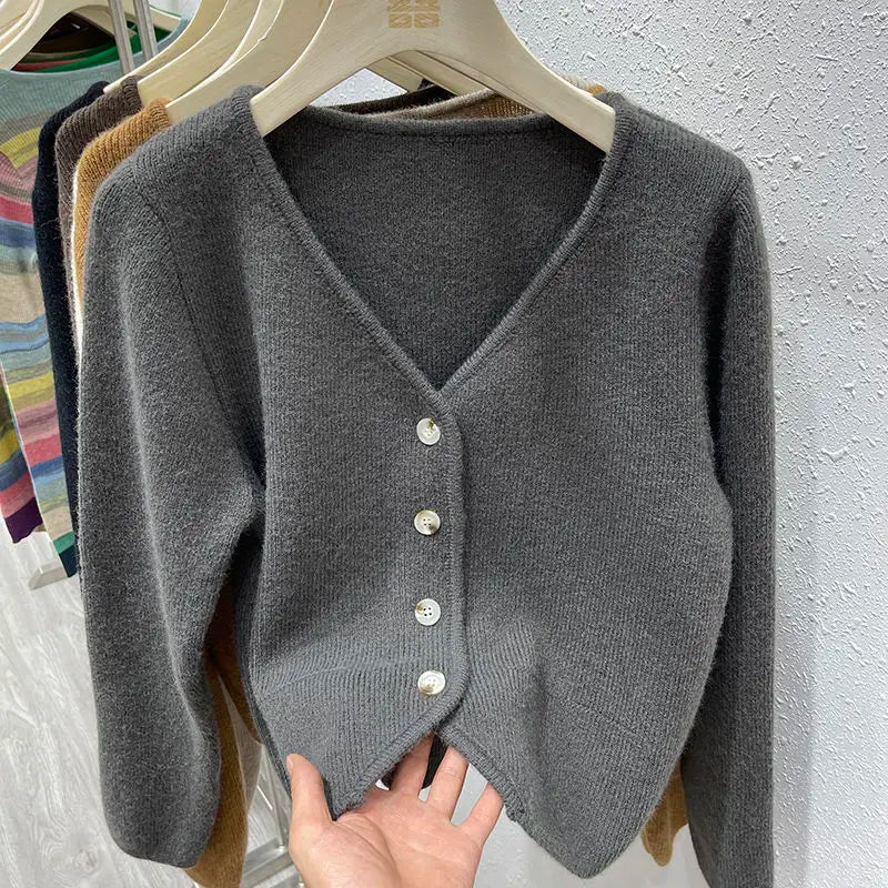 Hnewly  New Women's Sweaters Fashion Loose All-match Knitwear Coats Spring Autumn Korean Lazy Style V-neck Single-breasted Top