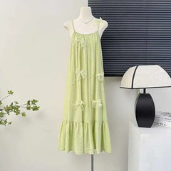 Hnewly  French style ruffle edge three-dimensional flower suspender dress women's summer seaside vacation style pleated long skirt