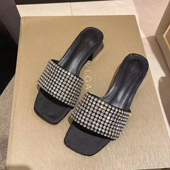 Hnewly  Woman Slippers Square Toe With Heel Slides Chic and Elegant Shoes for Women Top Designs H Sandal Wholesale Sandals On Promotion